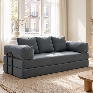 Slaapbank Lugano grijs met corduroy bekleding en metalen zij- en achtersteunen