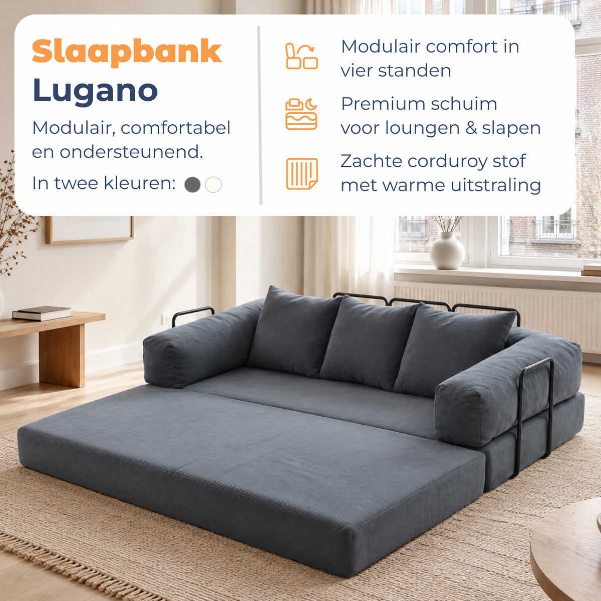 Slaapbank Lugano Grijs